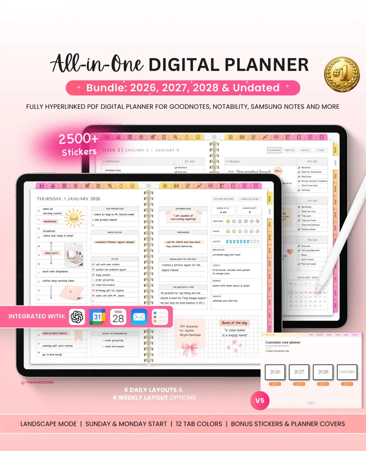 All-in-One Digital Planner 2024, 2025, 2026